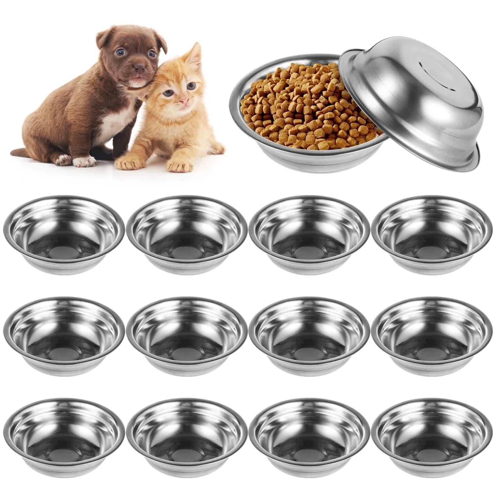 15 pezzi ciotole per animali domestici ciotole per cani in acciaio inossidabile piccoli piatti d'acqua in metallo piatti per gatti larghi e piatti adatti ai baffi ciotole per alimenti