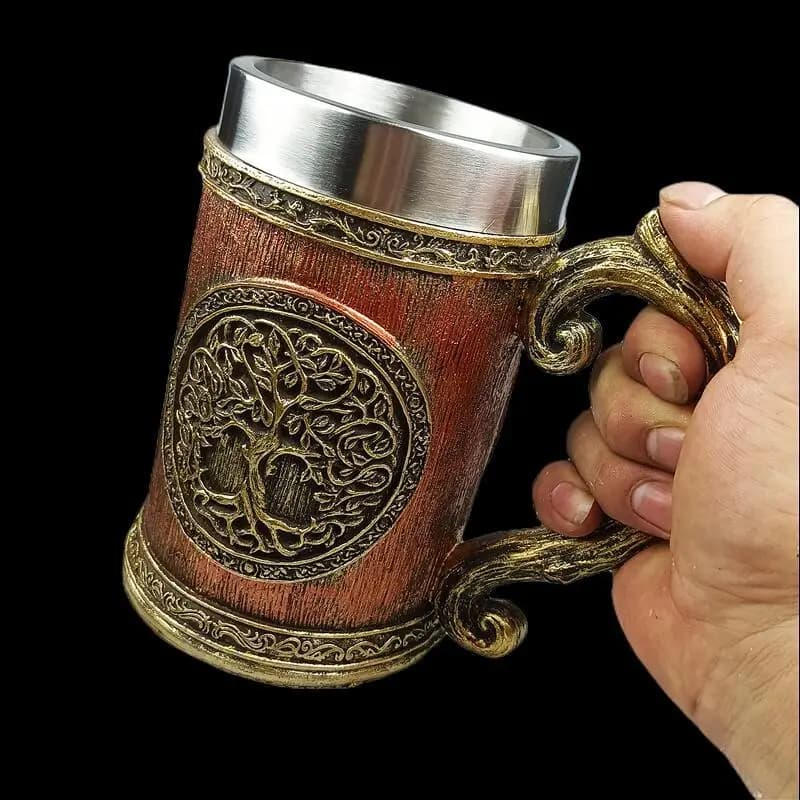 Nuovo mito medievale europeo mondo albero birra tazza tazza serbatoio interno in acciaio inossidabile albero della vita tazza