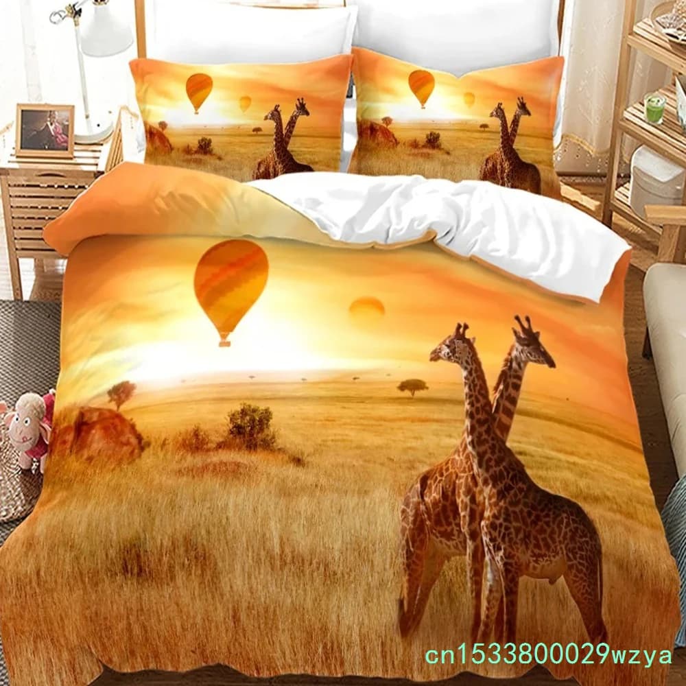 African Animals Giraffe Sunset Bedding Set 3D Duvet Cover Set Bedspread For Boys Girls Kids Home Textiles Microfiber Bedspread