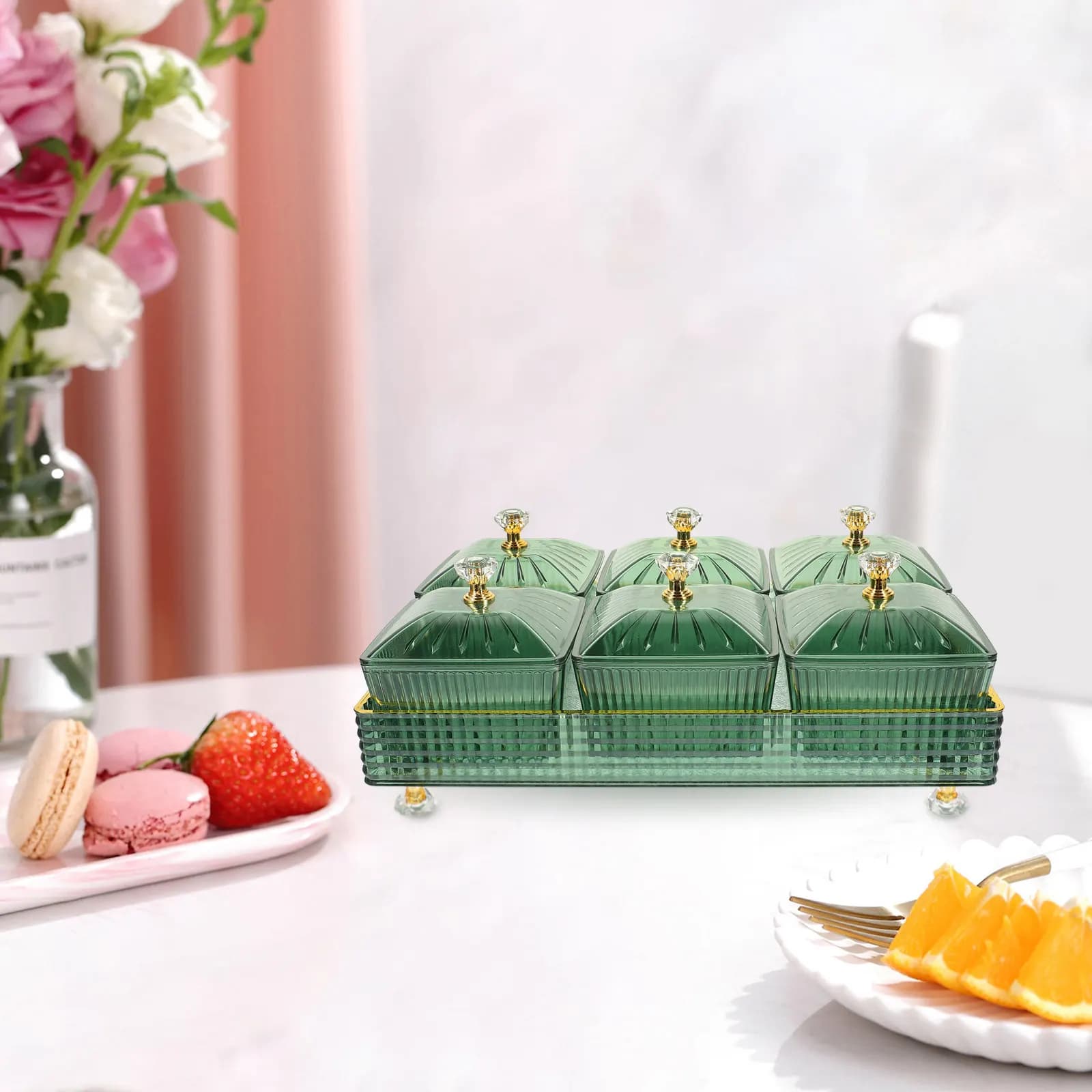 Set di 1 Piatto per Servire Snack, Vassoio Espositore per Caramelle, Frutta Secca, Cioccolato, Noci, Dessert, Decorativo per Casa, Cucina e Feste