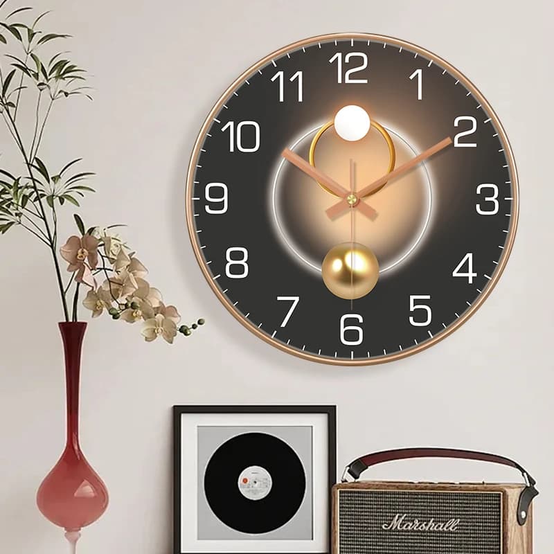 Luxury Wall Clock 2D Light Shadow Dial Silent Quartz Movement Modern Creative Clock for Living Room Bedroom Office Home Decor