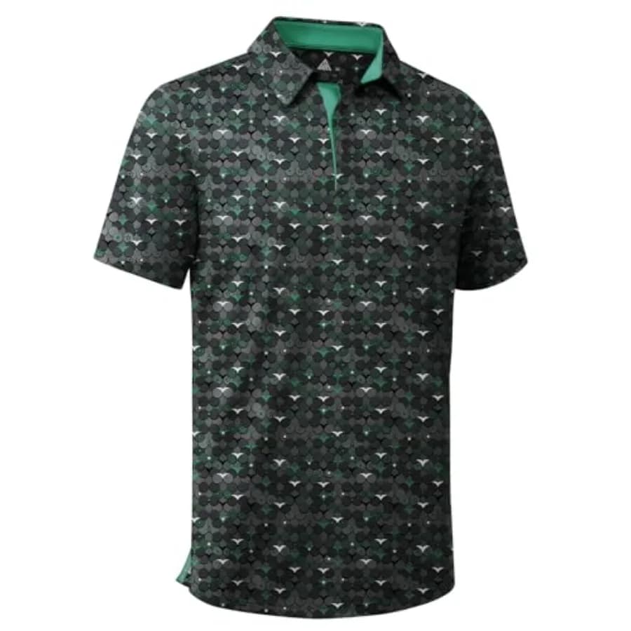 ZITY Camicie da golf da uomo a maniche corte, traspiranti, con stampe, casual, con colletto, polo da golf per uomo
