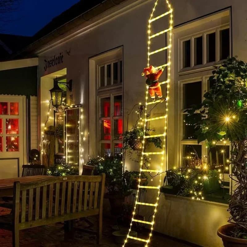 Decorazioni natalizie a LED, lampada a forma di scala con Babbo Natale arrampicatore, luci natalizie per interni ed esterni, ornamenti per Capodanno.