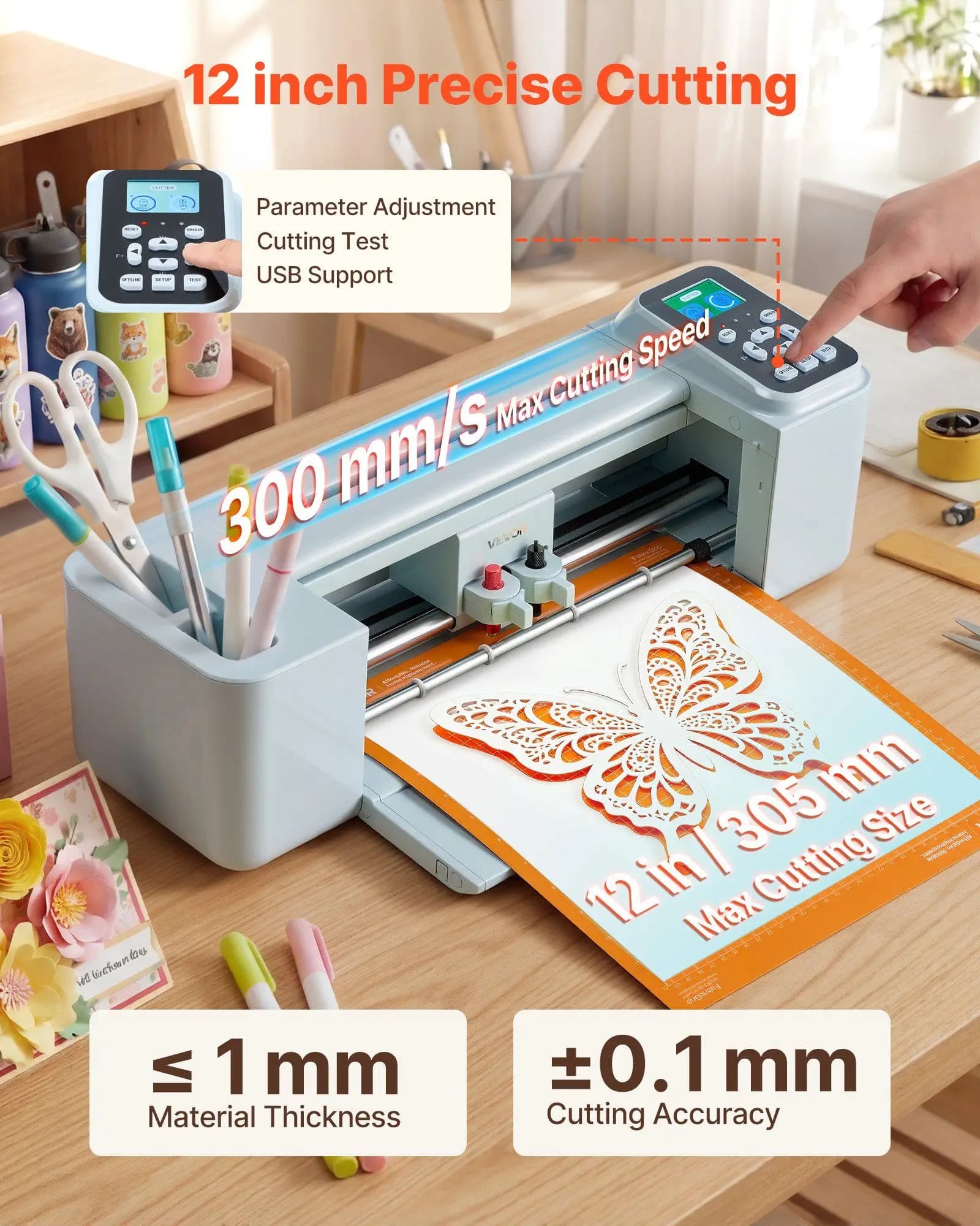 Macchina da taglio vinile, 12 pollici, con controllo tramite pulsanti e schermo, oltre 5000 risorse di design integrate, compatibile con Mac