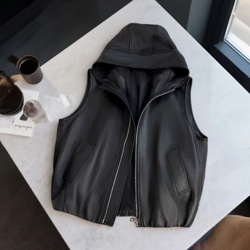 Women's PU Leather Vest Jacket 2026 Leisure Hooded Zipper Ladies Waistcoat Coat Elegant Loose Temperament Female Outerwear
