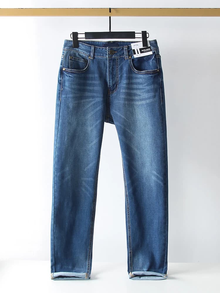 Jeans Casual da Uomo di Alta Gamma a Gamba Dritta, Vita Media, Cinque Tasche, Lavaggio Acqua, Denim Elasticizzato Confortevole, Moda Primaverile Urbana