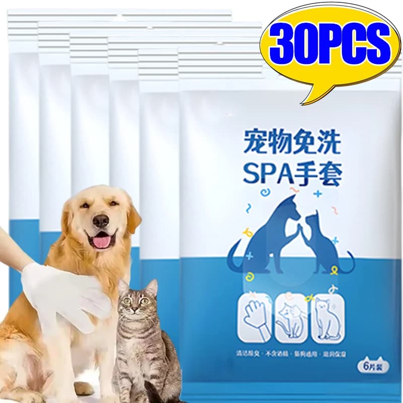 30/6PCS Gatto Cane Guanto Usa E Getta Asciugamani Pet Lavaggio Guanto Libero Senza Risciacquo Guanti Da Lavaggio Asciugamani Deodoranti Pulizia A Secco Asciugamani Bagnati