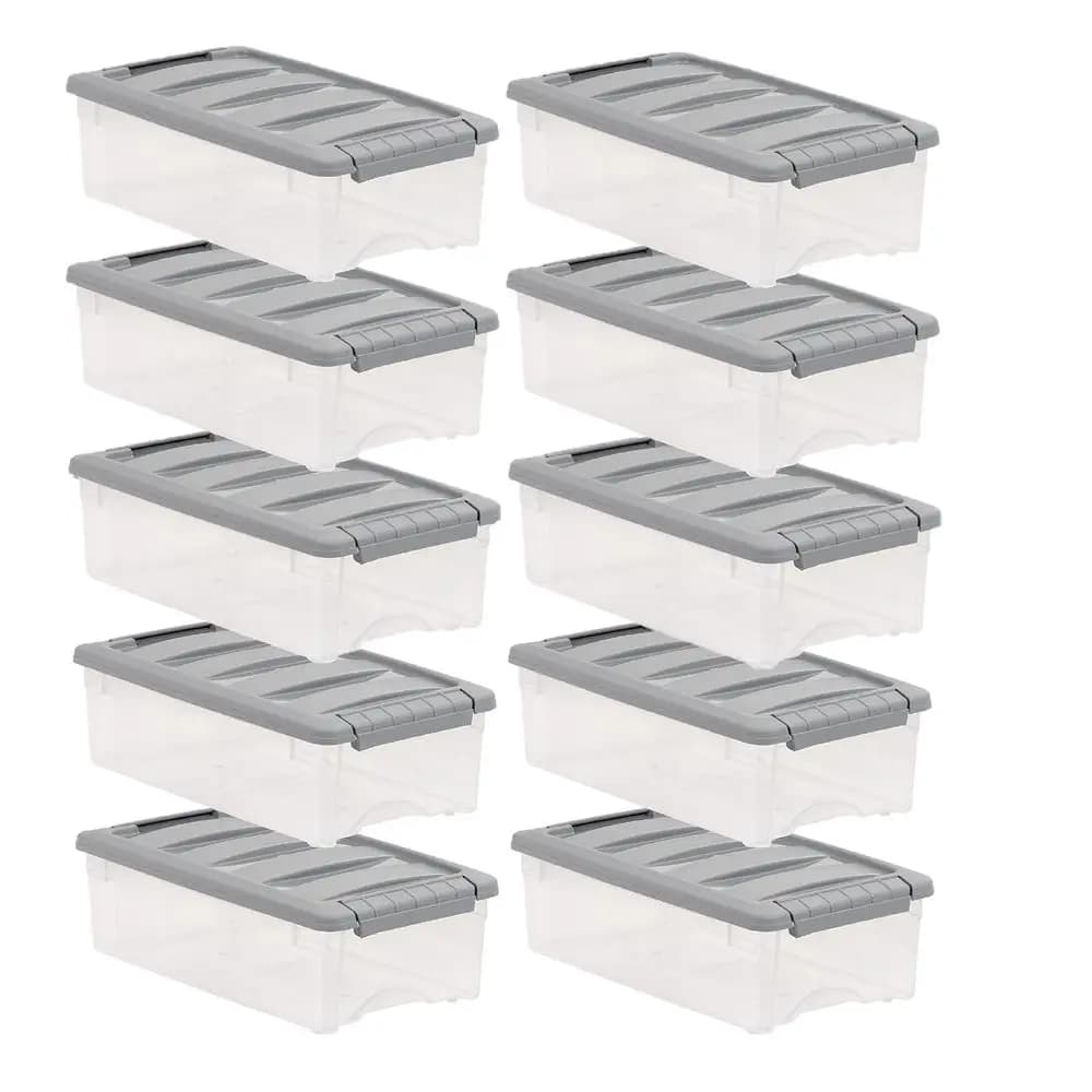 Contenitori di plastica per la conservazione con coperchi a chiusura sicura, contenitori impilabili per l'organizzazione, grigio trasparente, 5 quarti, set da 1
