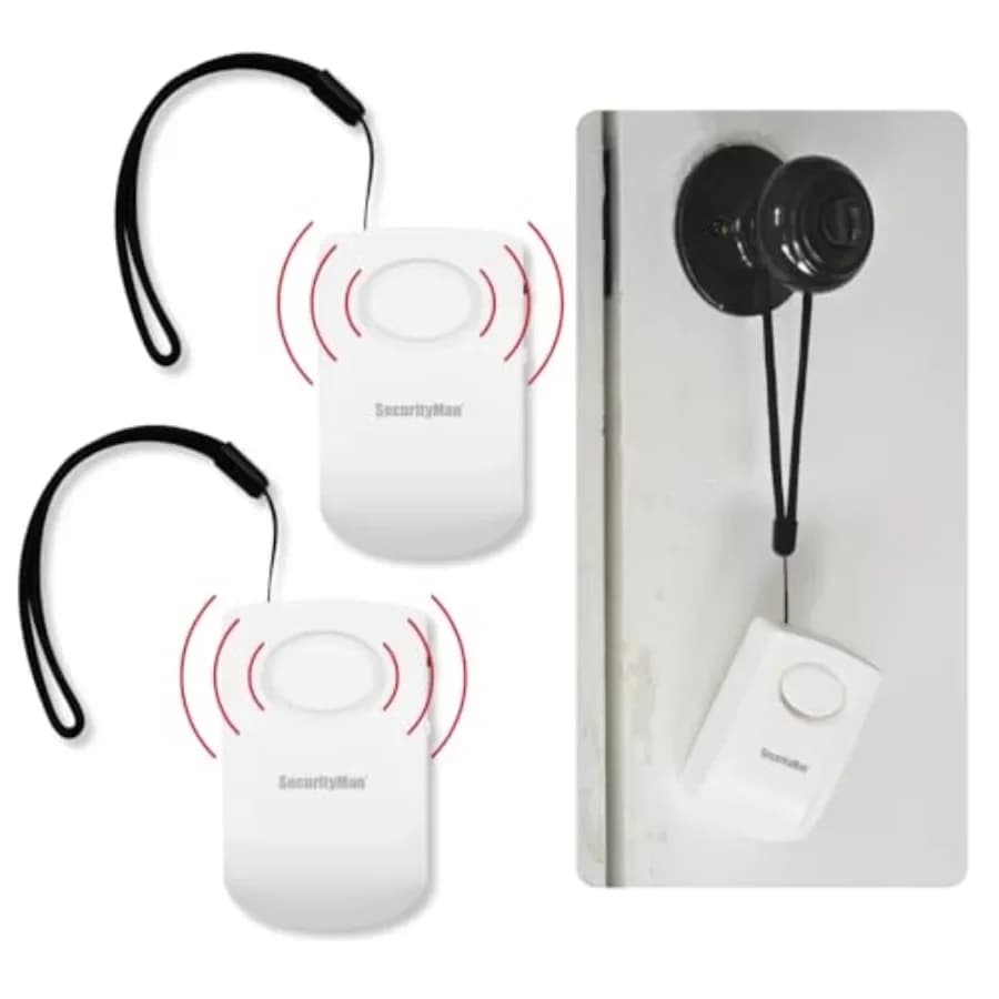 Allarme per Maniglia della Porta con Vibrazione a 130dB, Allarme Portatile per Porte che si Attivano all'Apertura - Perfetto per Bambini, Anziani, Hotel, Viaggi