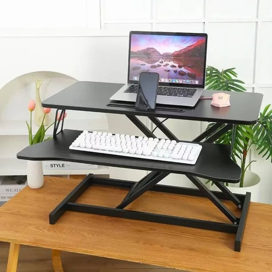 Convertitore per Scrivania Regolabile in Altezza con Supporto per Doppio Monitor e Laptop, Vassoio Tastiera Largo per Ufficio Domestico, Spazio di Lavoro 25.6