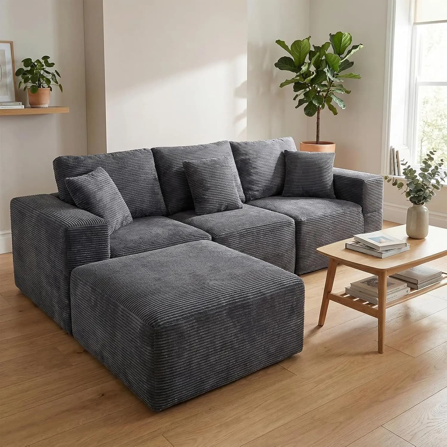 Divano Componibile per Soggiorno, Divano a L da 106 Pollici con 4 Posti e Chaise Longue, Design Modulare Facile da Personalizzare
