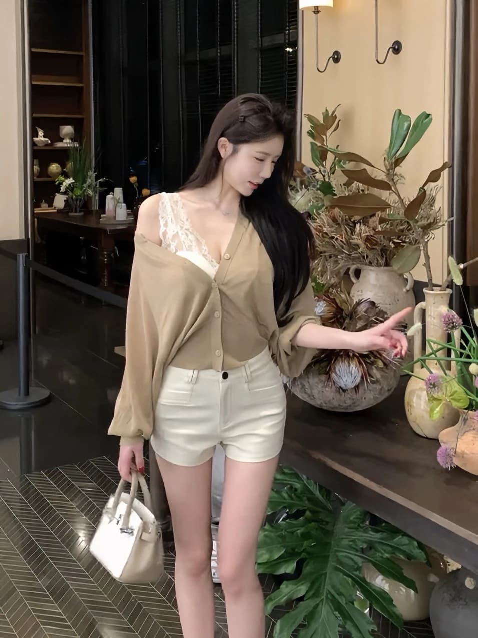 Simple Design Color Wrap around Pants Belted Casual Shorts Women's Fashion Leg Lengthening Natural Waist Buttoned