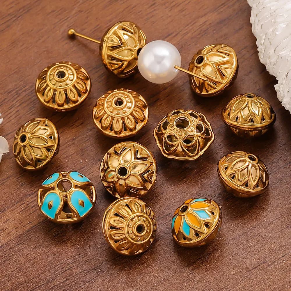 10 Pezzi Perline Nepalesi Rotonde Cava in Acciaio Inossidabile Color Oro per Braccialetti, Perline Distanziatrici, Forniture per Creazione Gioielli, Accessori Fai da Te