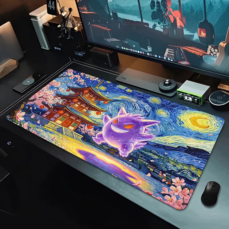 Tappetino per mouse Anime Pokemon Gengar Accessori da gioco professionali Tappetino per tastiera con bordo in gomma Tappetini per mouse da gioco Superficie liscia