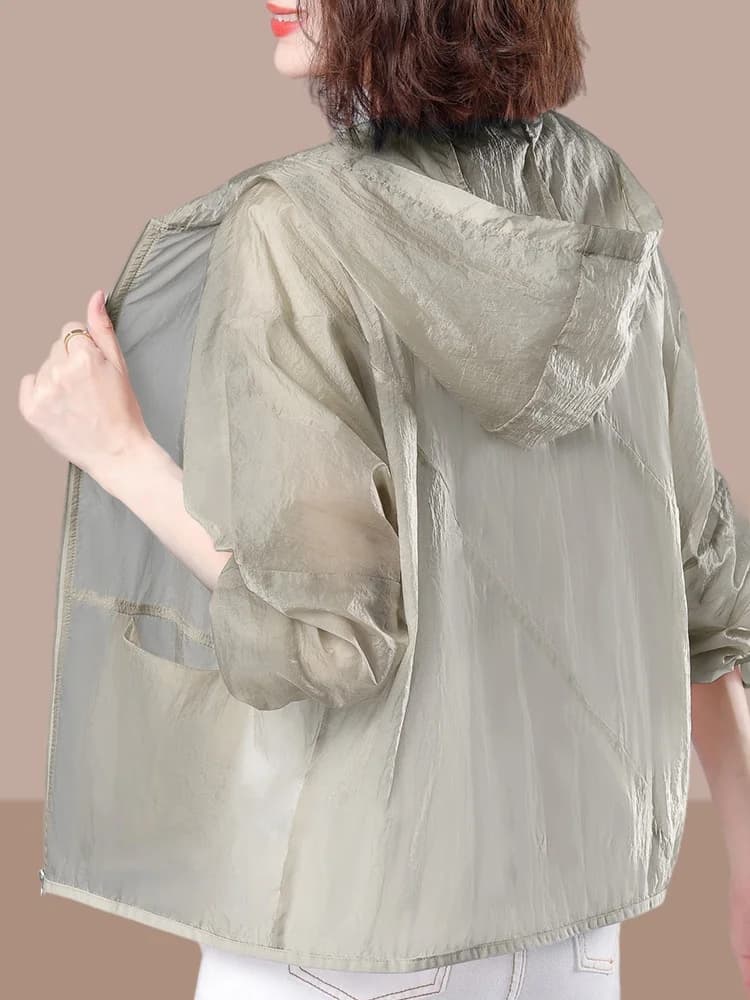 Cardigan Estivo da Donna 2026 Nuovo Modello Ampio e alla Moda con Protezione UV in Seta Ghiaccio, Cardigan Aperto con Cappuccio, Abbigliamento Esterno Corto Protettivo Solare