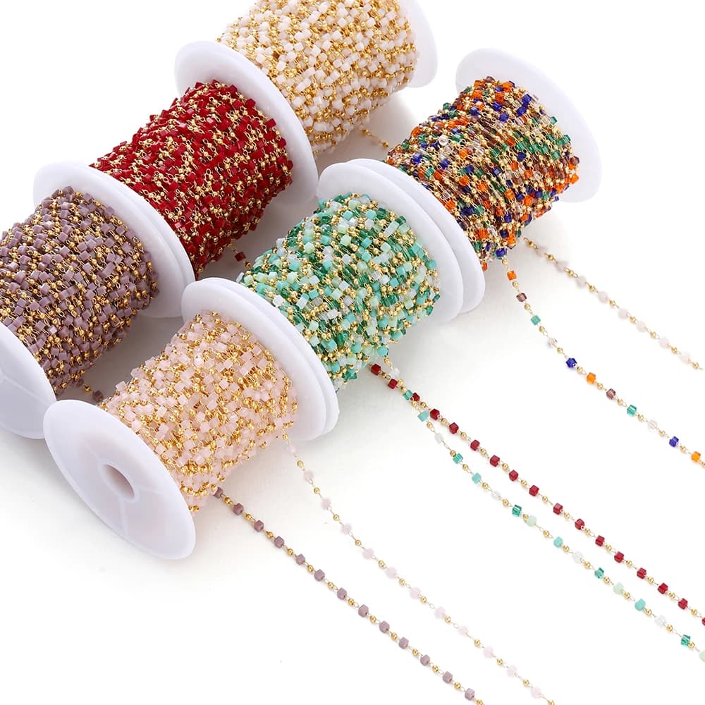 Catene di perline di cristallo con cubo quadrato nero da 1 metro per collane, bracciali, maglioni, creazione di gioielli fai da te fatti a mano