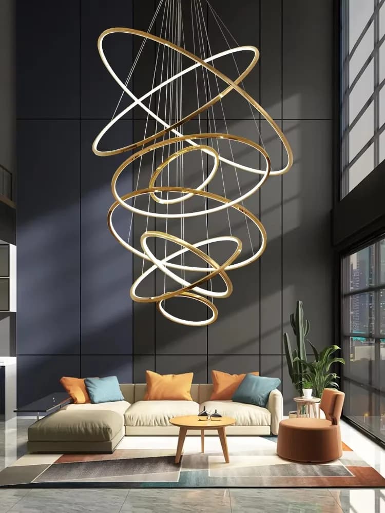 Art Deco LED Acciaio inossidabile Anello in argento dorato Lampade a sospensione Lustre Lampada a sospensione Lampada a sospensione Lampen per scala