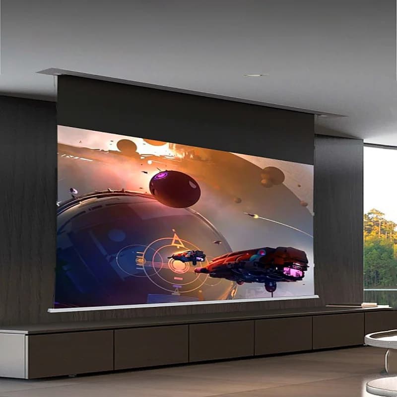 Decorazione per interni Fresnel ALR da 120 pollici schermo di proiezione elettrico con tensione a linguetta nel soffitto per proiettore a focale Standard/lunga