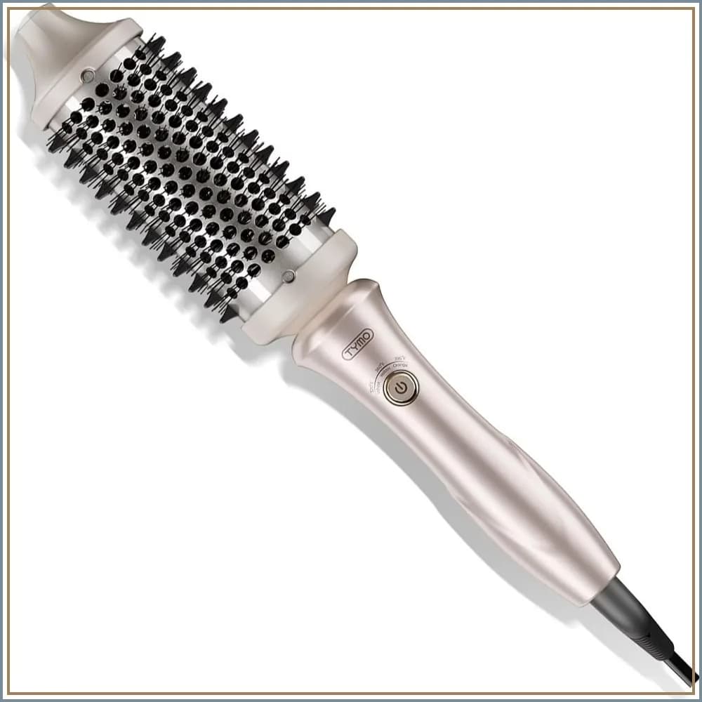 1.7" Thermal Brush Curling Brush - Blowout Volumizer with Flexi-Fit for Hair Straightening, Heated Round Styler Tool, Hair Straightener and Curler 2 in 1, Dual Voltage & Light, Gold