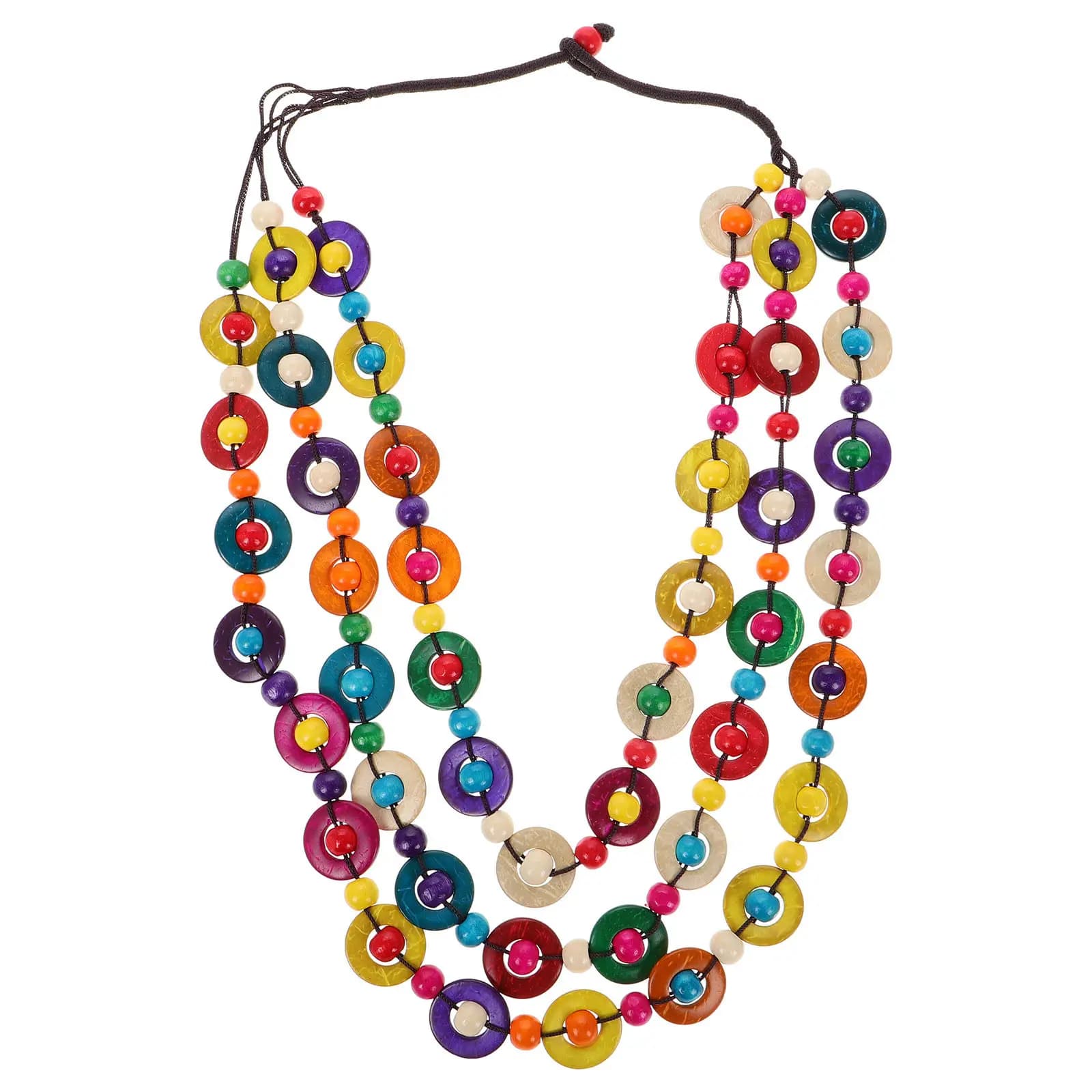 Boho Handmade Vintage Cocunut Shell Wood Bead Necklace Ethnic Long Beaded Necklace Beach Vacation Accessories Boho Jewelry