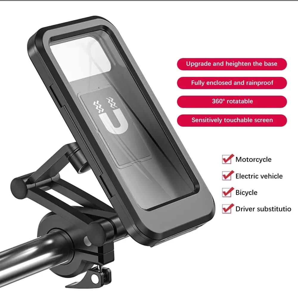Staffa per telefono moto per auto impermeabile 1pc adatta per manubrio 18-35mm rotazione di 360 gradi antipioggia per smartphone da 7 pollici