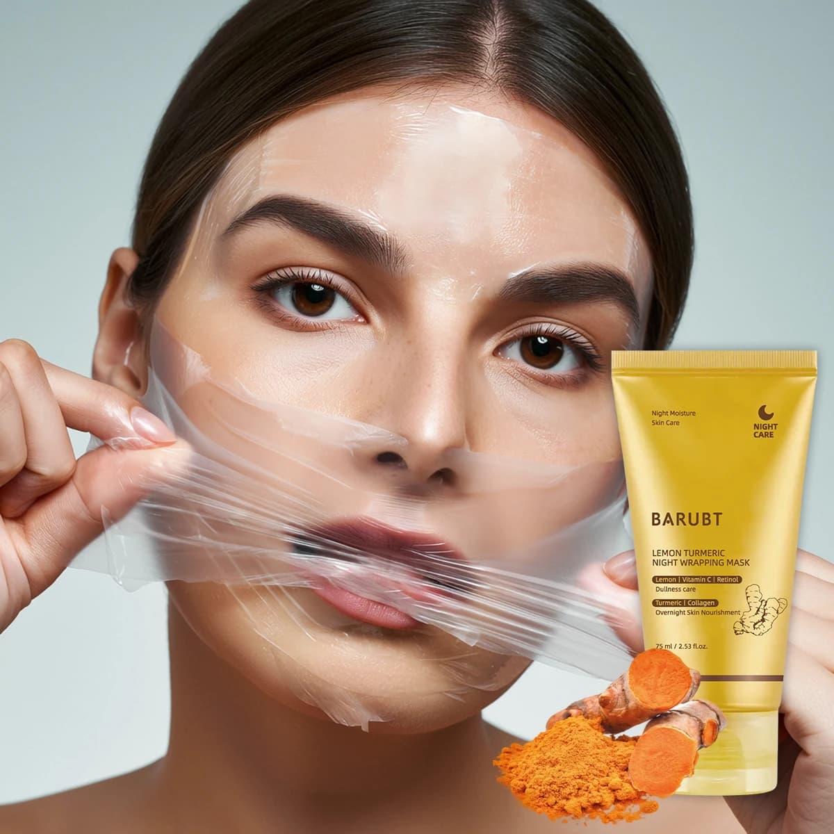 BARUBT Maschera Notturna al Limone e Curcuma - Nutrimento e Cura della Pelle Opaca Durante la Notte con Vitamina C, Retinolo e Collagene