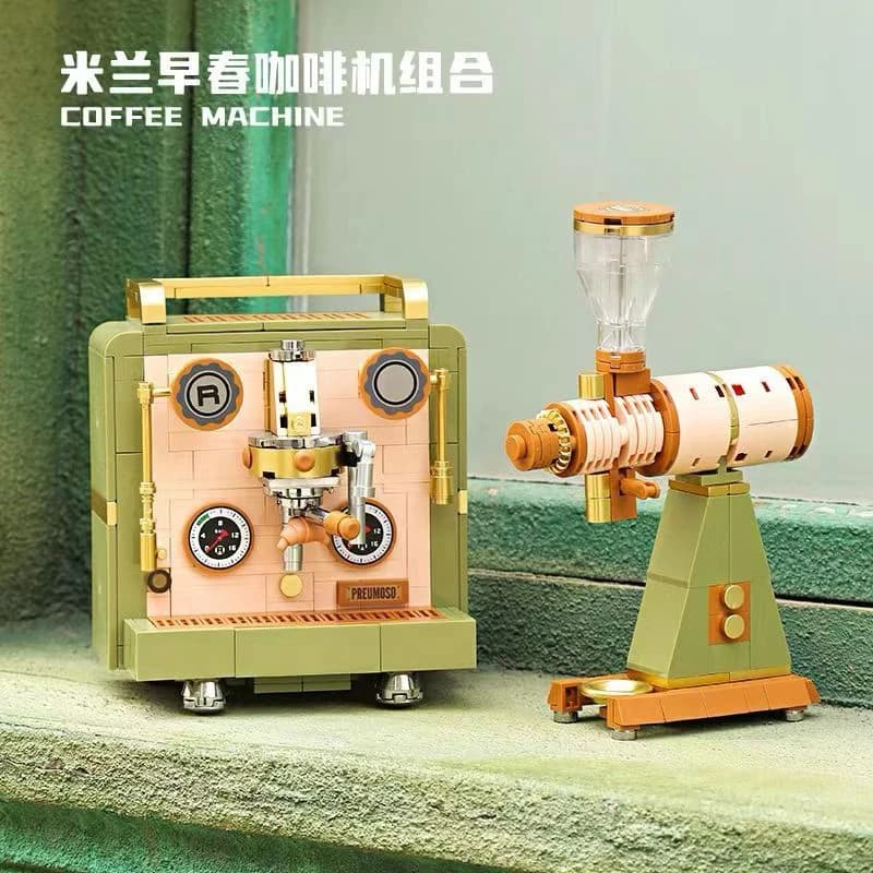 Nuovo Set di Costruzioni Decool: Macchina da Caffè Vintage con Macinacaffè, Modello Simulato di Macchina per Caffè, Mattoncini MOC, Giocattoli per Bambini e Ragazzi