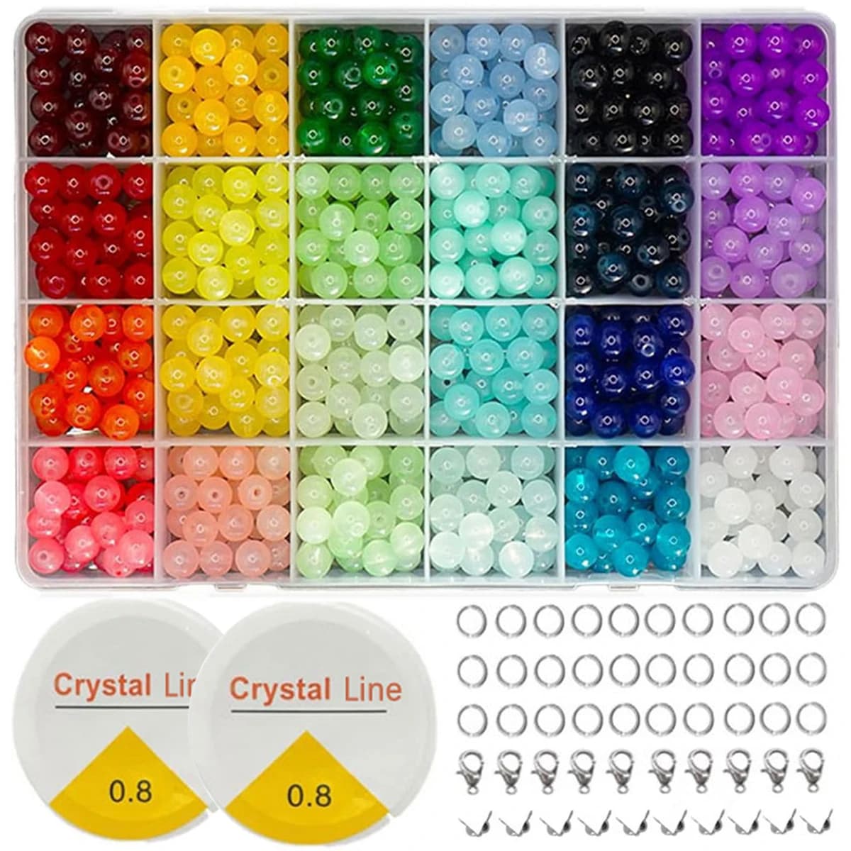 24 colori/1 scatola 8 mm perline rotonde in vetro braccialetto fai da te collana accessori di gioielli (colore casuale)