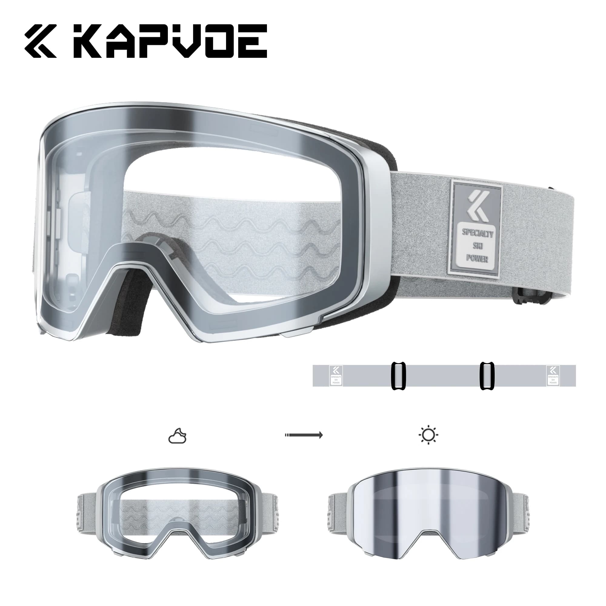 Kapvoe Occhiali da neve fotocromatici Uomo Occhiali da sci Snowboard Occhiali da sole antiappannamento per donna UV400 Occhiali da ciclismo Motoslitta Inverno