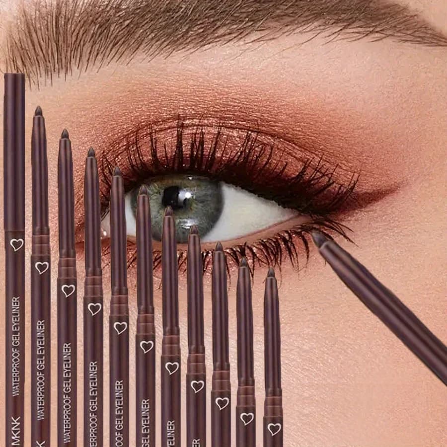 Matita gel per eyeliner impermeabile da 10 pezzi, penna per palpebra marrone, penna per eyeliner con finitura opaca ad alta pigmentazione morbida e facile da indossare, lunga durata