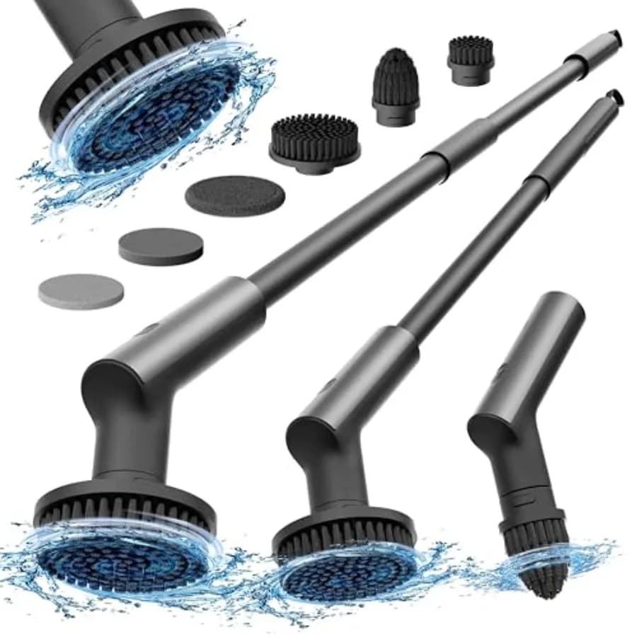 Spazzola Elettrica Senza Fili per Pulizia Bagno, Impermeabile IPX7, con Coppia Massima di 22 in-lb, Manico Lungo per Doccia