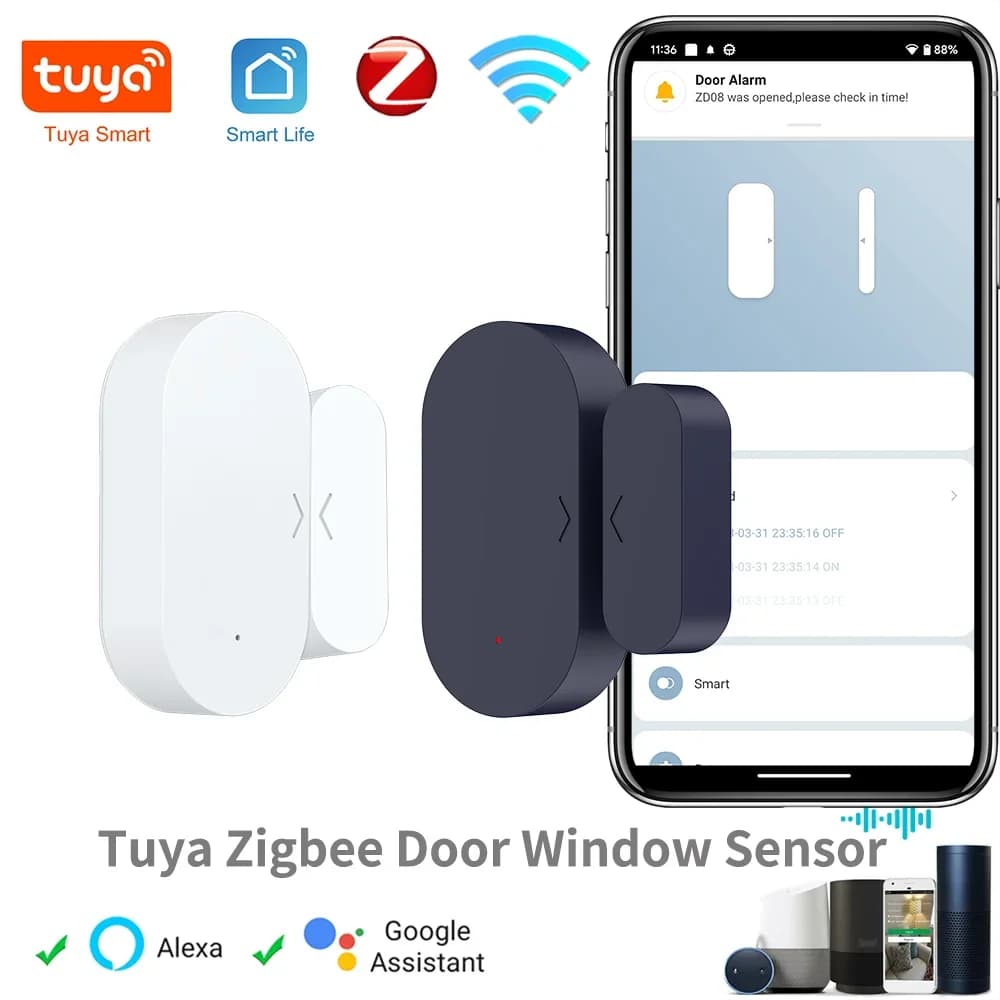 Tuya Zigbee Sensore per porte e finestre Un allarme antifurto Domotica intelligente Protezione di sicurezza Vita intelligente Funziona con Alexa Google Home