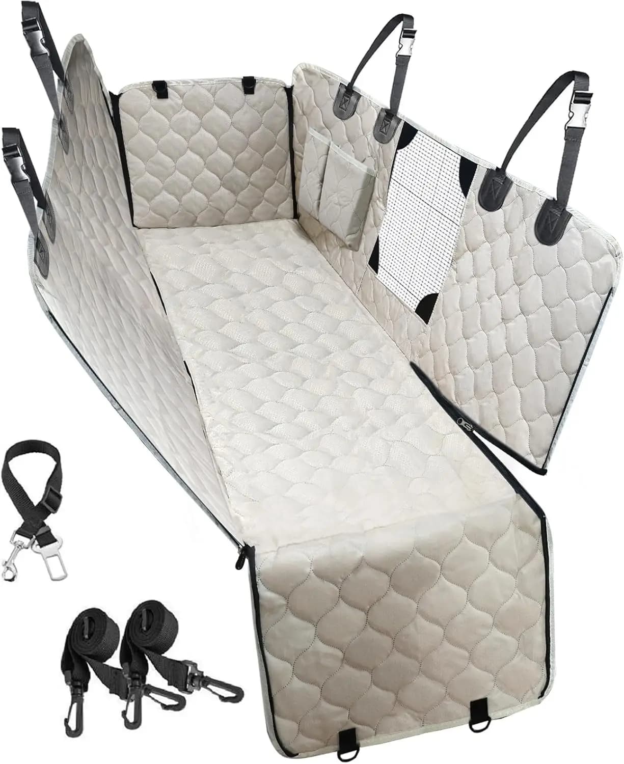 Coprisedile per auto per cani con finestra in rete, impermeabile e antigraffio per auto, camion, SUV, Jeeps - Beige