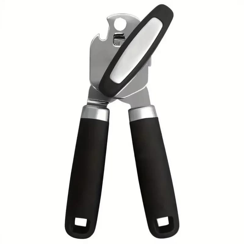 Apriscatole da cucina multifunzione 2 in 1, pomello facile da ruotare, apribottiglie per birra portatile, apriscatole manuale con bordo liscio in acciaio inossidabile