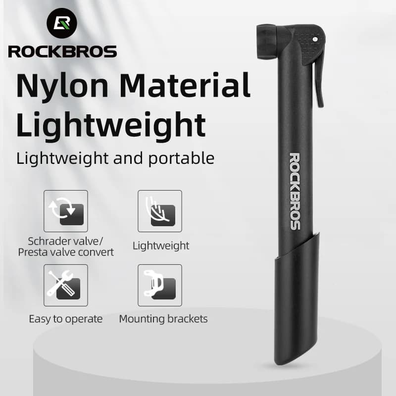 Pompa per bici ROCKBROS 80PSI valvola Schrader Presta pompa per bicicletta MTB Road Mini gonfiatore d'aria portatile accessori per pompa da ciclismo in Nylon