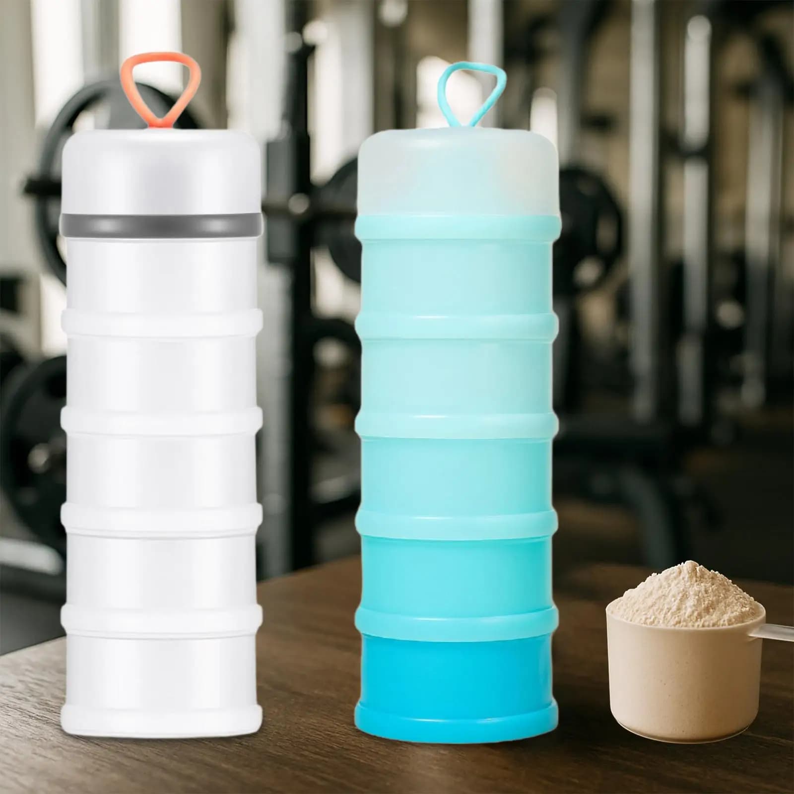 2 pieces of powdered protein bottle, portable funnel for health, medicine container, fitness suplement for sports storage in outdoor office