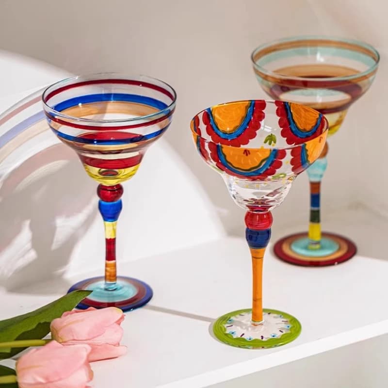 Set di bicchieri da cocktail colorati fatti a mano con Margarita e champagne, design creativo per la casa, bar, feste di nozze, eleganti bicchieri unici