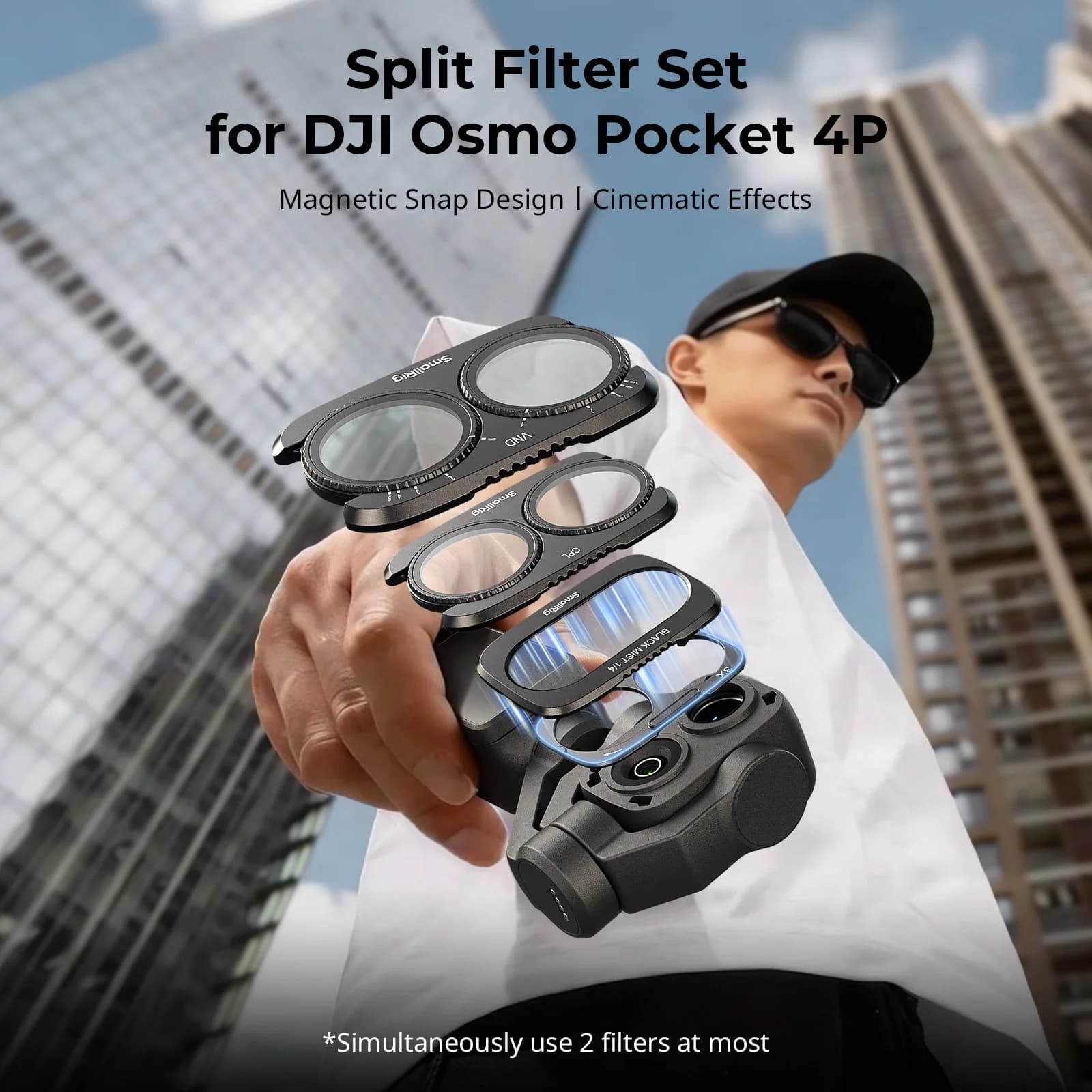 SmallRig 6477 Split Filter for DJI Osmo Pocket 4P with CPL /1/4 Black Diffusion/VND1-5 Filter Base Glass Multi-Layer Coatings