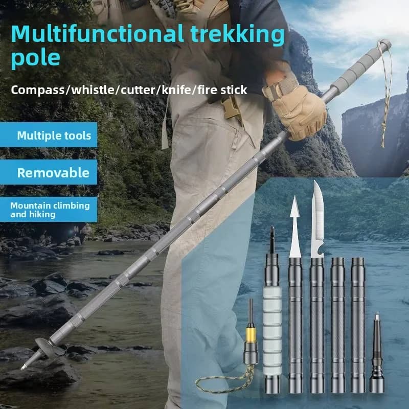 New foldable multifunctional trekking pole for outdoor hiking, self-defense stick, mountain camping set, walking stick, climbing