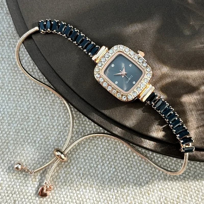 Orologio da donna con strass alla moda, quadrante quadrato, orologi al quarzo da donna, cinturino da polso