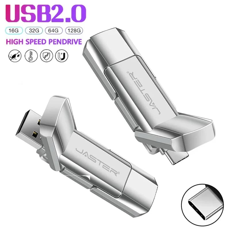 JASTER OTG Chiavetta USB 2 in 1 128 GB TYPE-C Memory Stick 64 GB Flip Cover Argento Chiavetta USB 32 GB Chiavetta in metallo 8 GB Impermeabile