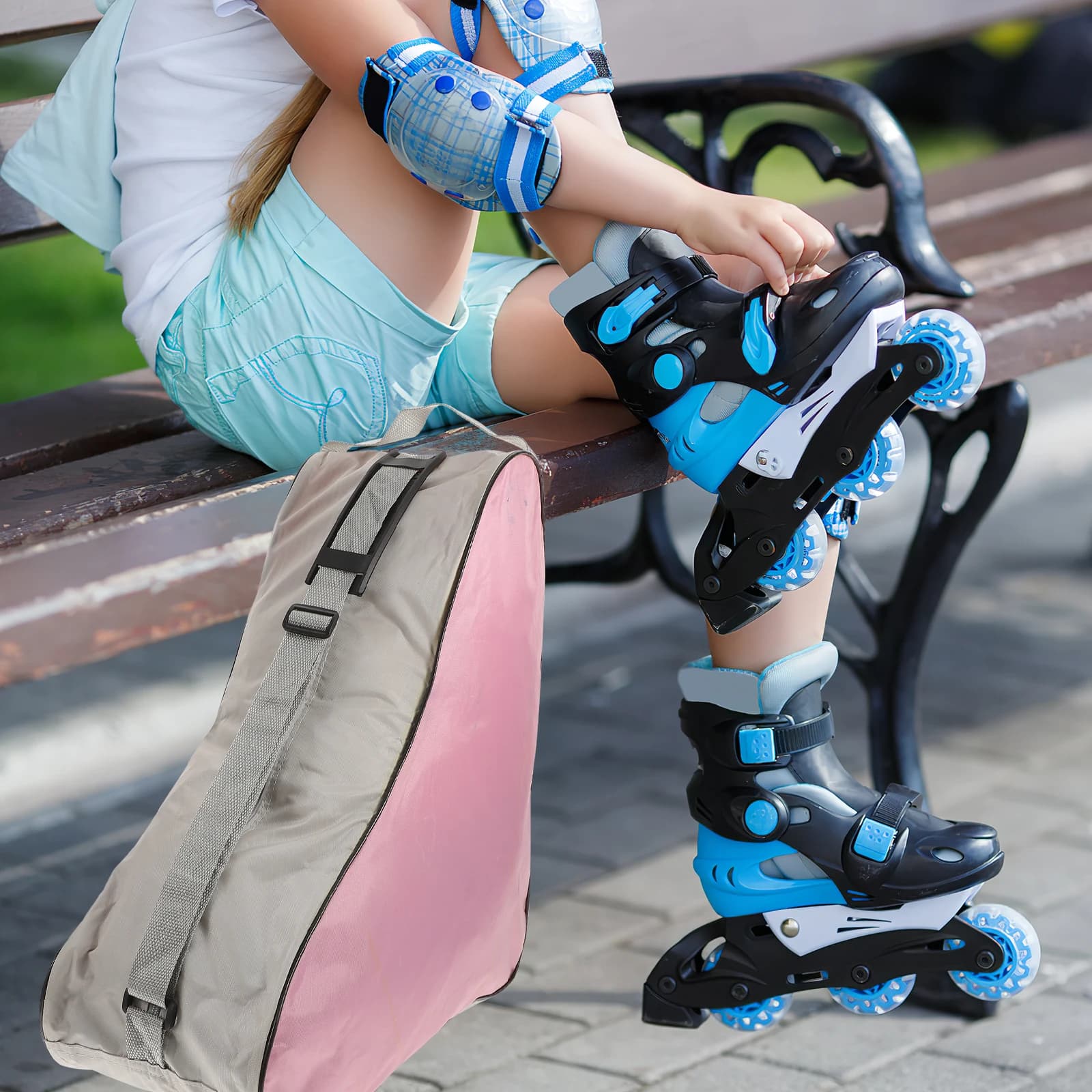 Borsa da skate per pattini da ghiaccio Scarpe a rotelle in linea Borsa a tracolla sportiva in rete Borsa a tracolla sportiva ad alta capacità Rosa