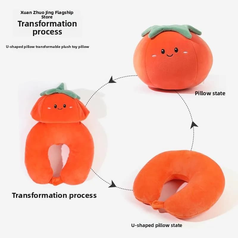 Cuscino da Viaggio a Forma di Frutta Cartoon, Memory Foam, Supporto a U per il Collo, 2-in-1, Regolabile e Portatile per Bambini