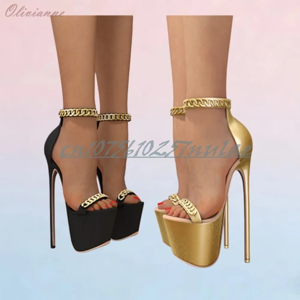 Sandali Sexy con Decorazione a Catena Metallica, Piattaforma per Danza sul Palco, Tacchi Alti a Stiletto, Scarpe da Donna 2026