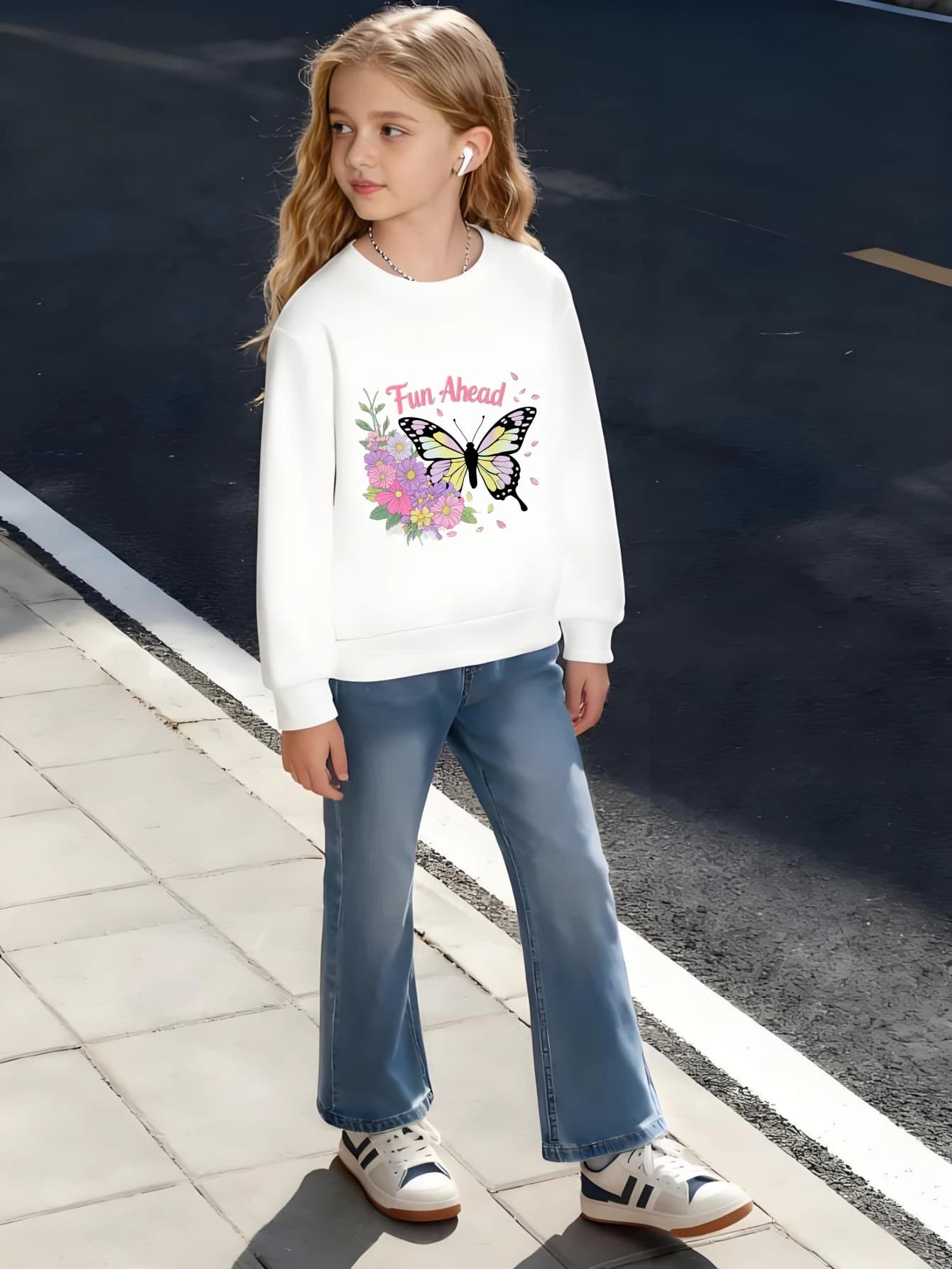 ​ Felpa in cotone per bambini, divertente testo con farfalla colorata floreale per ragazzi e ragazze, stile vibrazioni positive ​