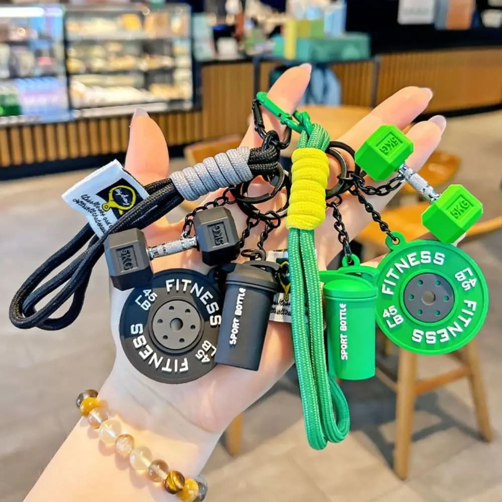 Dopamine Barbell Plates Keychain Kettlebell INS Simulation Dumbbells Keyring Detachable Bag Charm Fitness Series Pendant Gifts