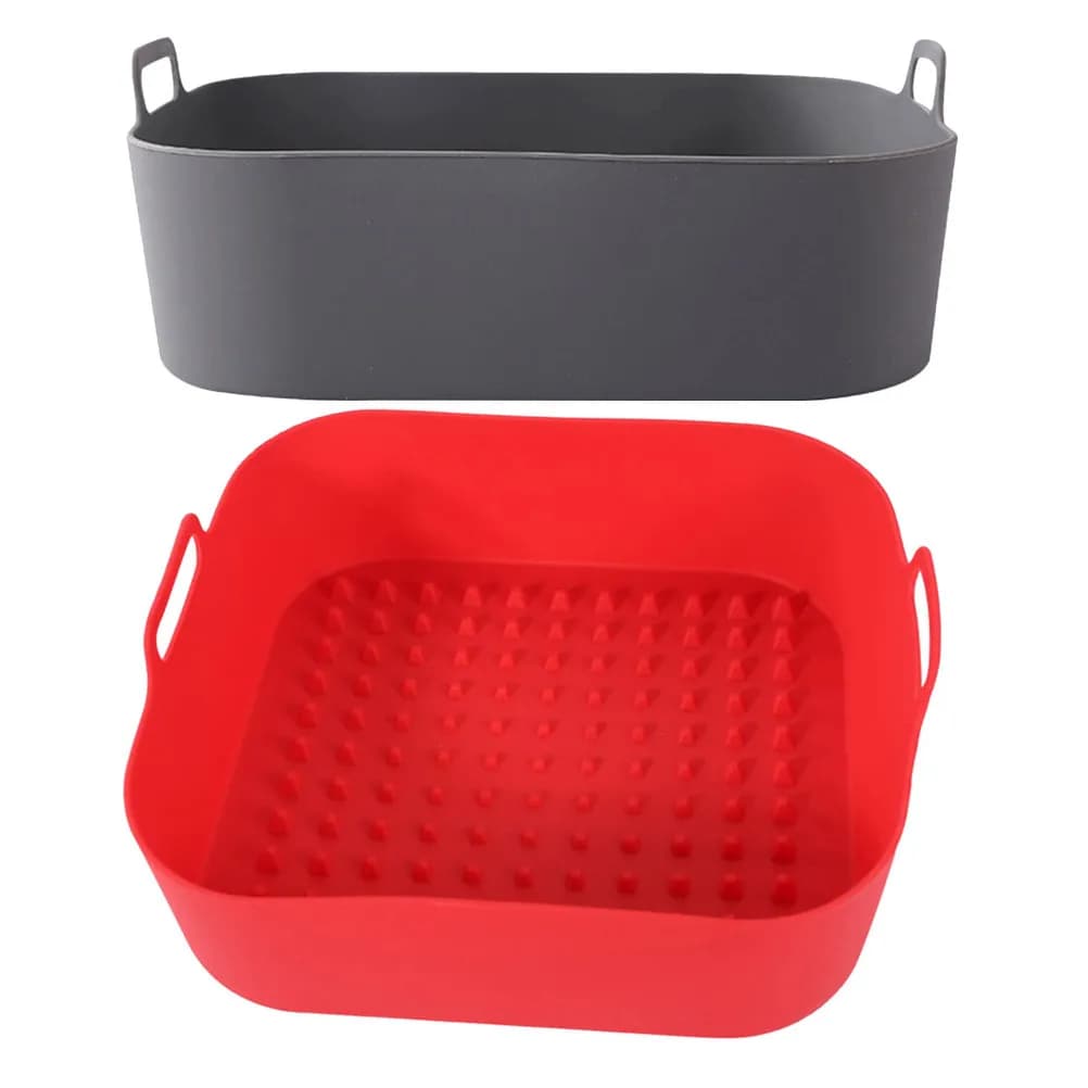 2pcs Silicone Air Fryer Tray Reusable Square Baking Pan Nonstick Heat Resistant Kitchen Utensil Liner For Air Fryers Basket