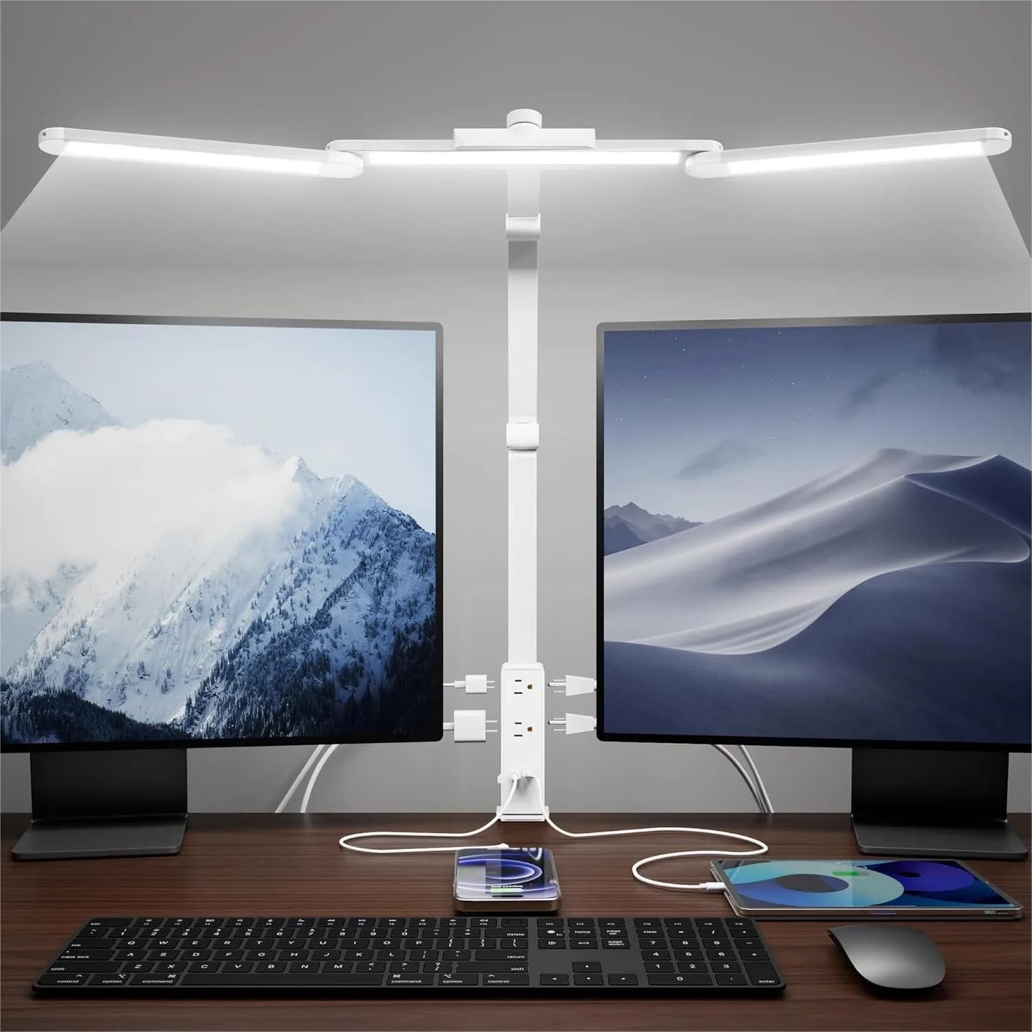 Lampada da Scrivania LED con Multipresa, 6 Prese USB-C, Luce con Morsetto per Casa e Ufficio, Dimmerazione Fluida 5 Colori