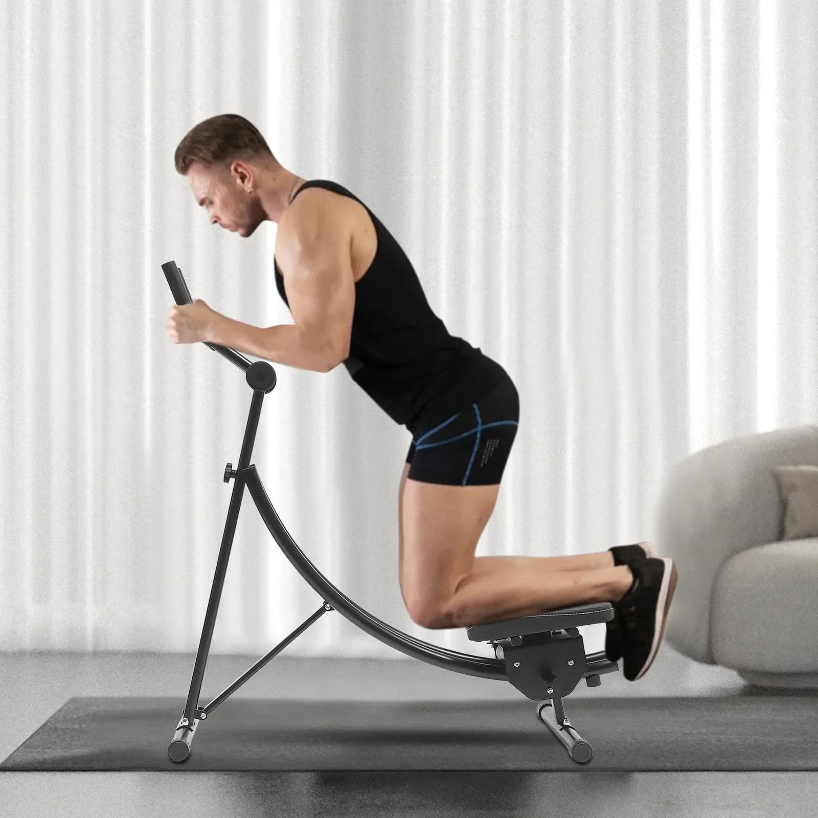 Height Adjustable Abdominal Tool, with LCD Monitor and Six Silent Rollers, Full Body Training Machine