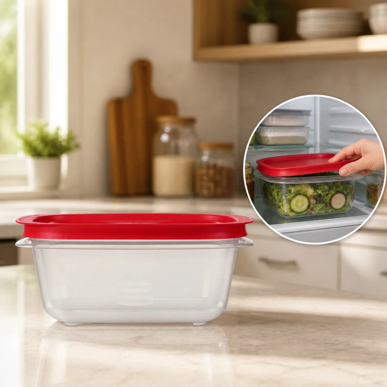 5.26 Cup Rectangular Food Storage Container With Red Easy Store Lid, Stackable Kitchen Meal Prep Box